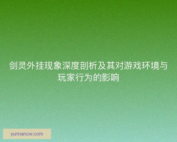 剑灵外挂现象深度剖析及其对游戏环境与玩家行为的影响