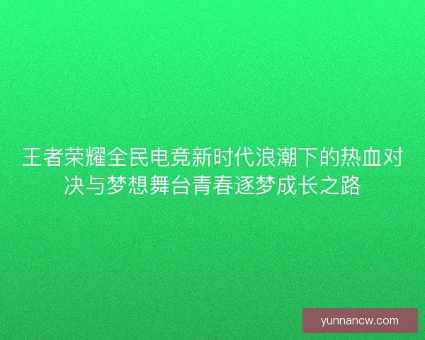王者荣耀全民电竞新时代浪潮下的热血对决与梦想舞台青春逐梦成长之路